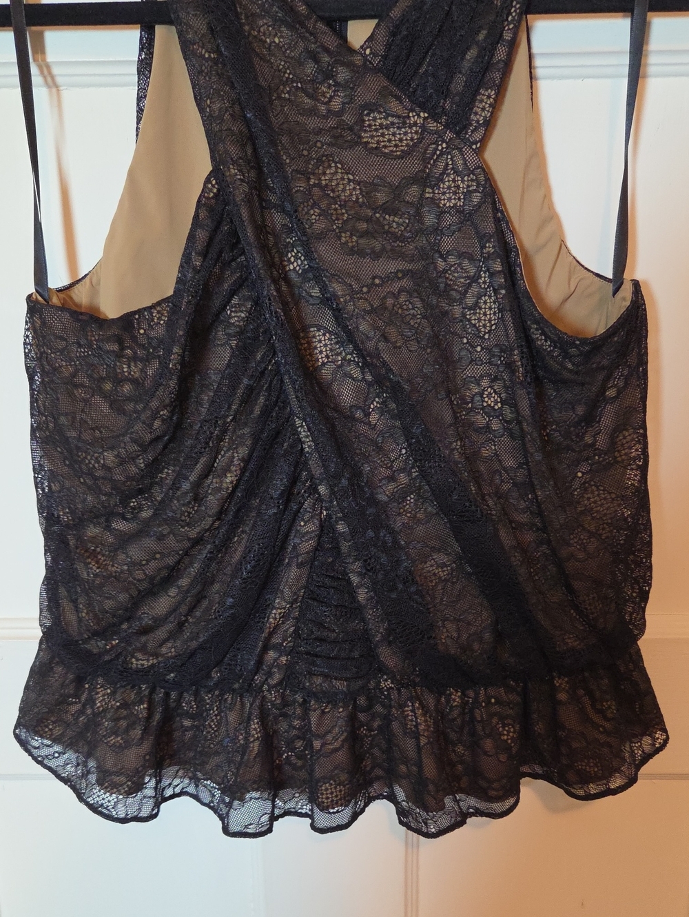 Veronica Beard Kailani Cross-Front Peplum Lace Top in Black With Nude Lining 8 - Picture 5 of 13